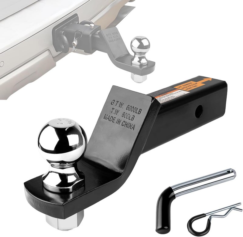 Donext Trailer Hitch Mount with 2-Inch Ball & Pin, Fits 2-in Receiver, Gloss Black Powder Coat, Heavy Duty Tow Hitch for Trailer, 2" Ball Hitch - Image 1